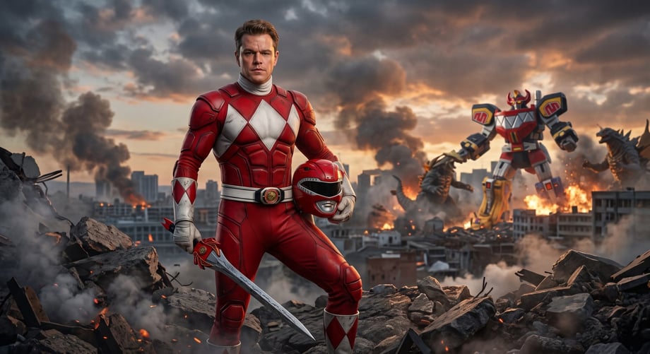 Matt Damon Suits Up As The Red Ranger In First Set Photos From The Daniels' Mystery Sci-Fi Movie